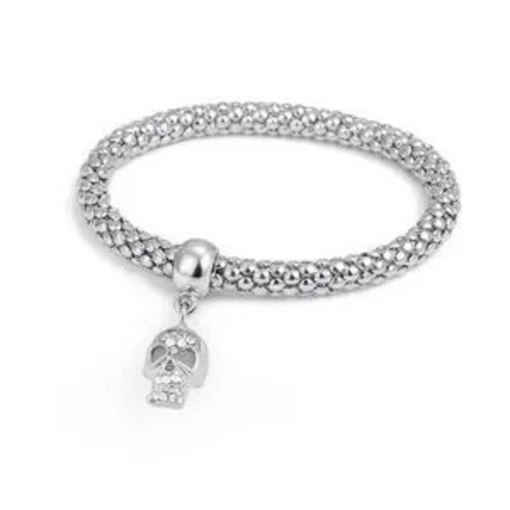 NEW | Silver Beaded Bracelet with Skull Charm ??